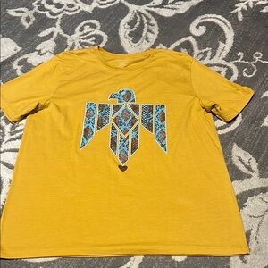 Lulu Mac Yellow Graphic Tee with Blue Accents like new. Western wear